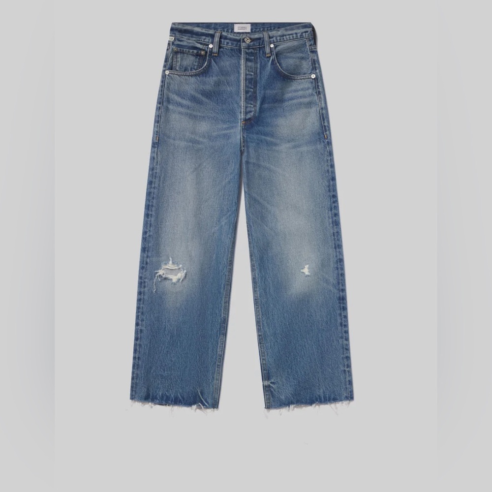 Citizens Of Humanity Blue Distressed Wide Leg Jeans